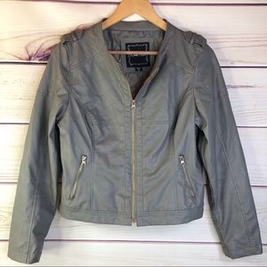 Love Moi Faux Leather Cropped Grey Moto Jacket